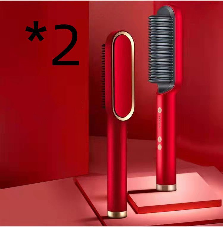 2 - in - 1 Hair Straightener & Hot Comb – Negative Ion Curling Iron Electric Hair Brush for Smooth, Frizz - Free Styling - Treasure Mementos