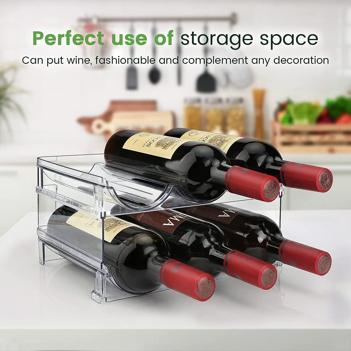 Cabinet Water/ Wine Bottle Organizer Set – 2 Pack Stackable Storage Racks for Kitchen, Pantry & Countertop, Space - Saving Water Bottle Holder - Treasure Mementos