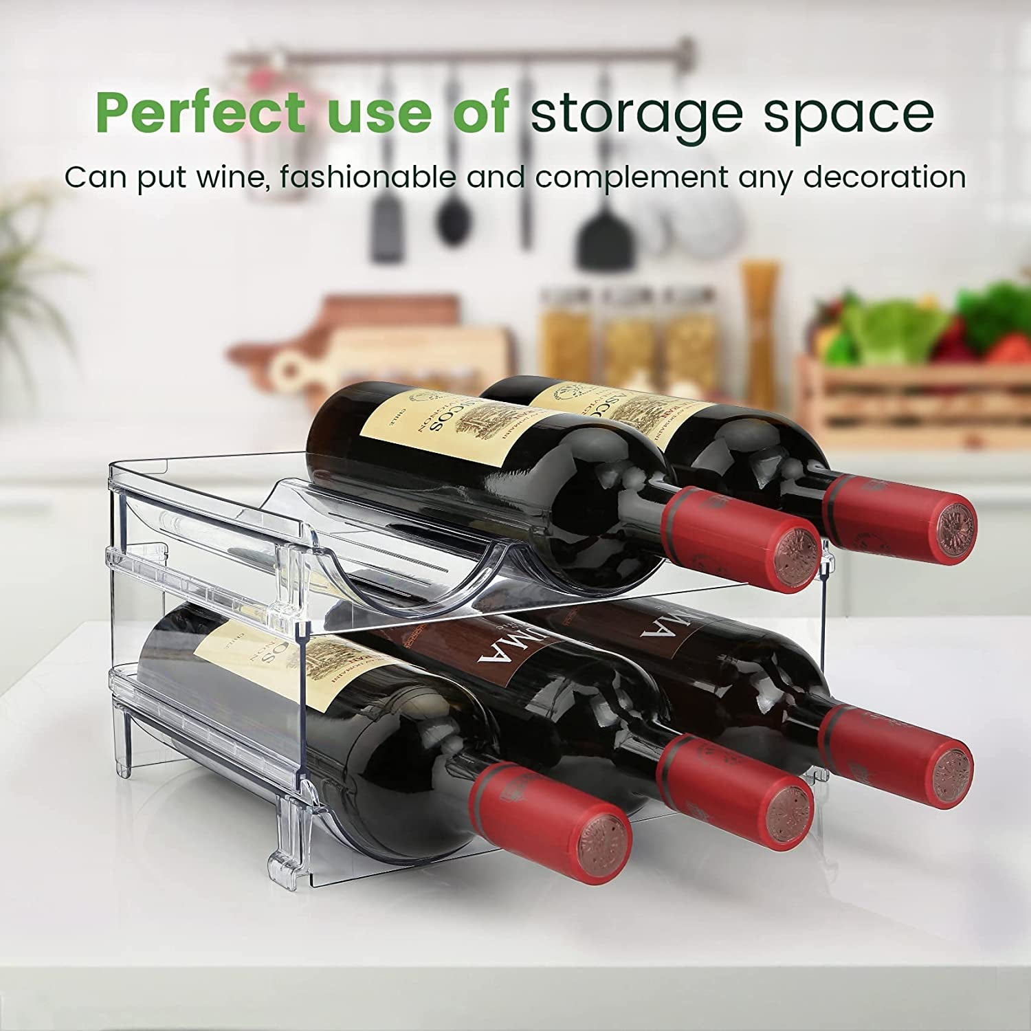 Cabinet Water/ Wine Bottle Organizer Set – 2 Pack Stackable Storage Racks for Kitchen, Pantry & Countertop, Space - Saving Water Bottle Holder - Treasure Mementos