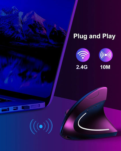 Ergonomic Wireless Vertical Mouse – USB Receiver, Adjustable DPI, 6 Buttons (Right Hand, Black) - Treasure Mementos